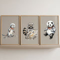 Space Explorer Animals Triptych Digital Art Set