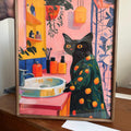 Chic Black Cat in Orange Robe Digital Artwork