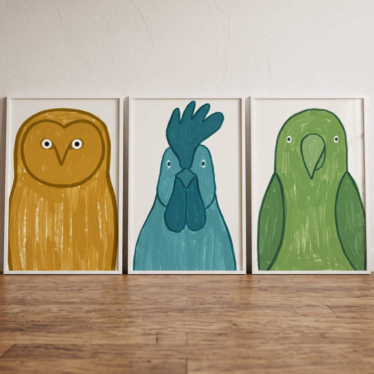 Quirky Bird Trio Digital Art Set