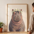 Charming Hippo with Daisy Crown Digital Artwork