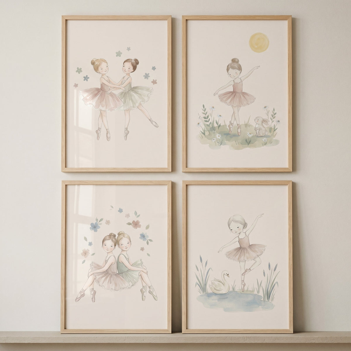 Watercolor Ballerina Girls Digital Art Set of 4