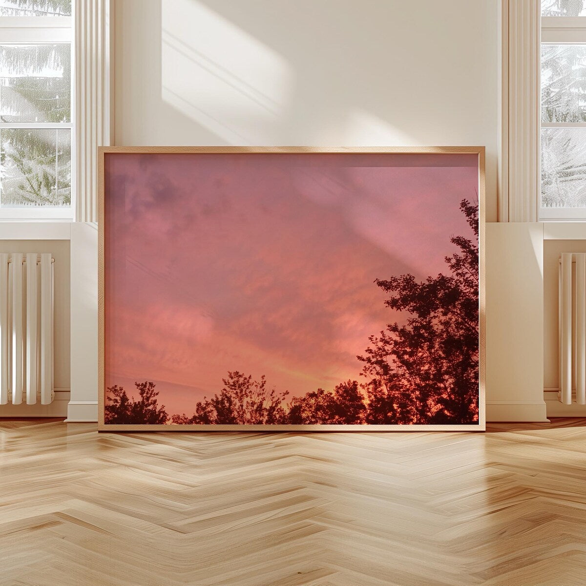 Pink Sunset Tree Silhouette Digital Art