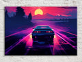 Retro Synthwave Sunset Drive Digital Artwork