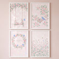 Pink Floral Spring Watercolor Digital Art Set of 4