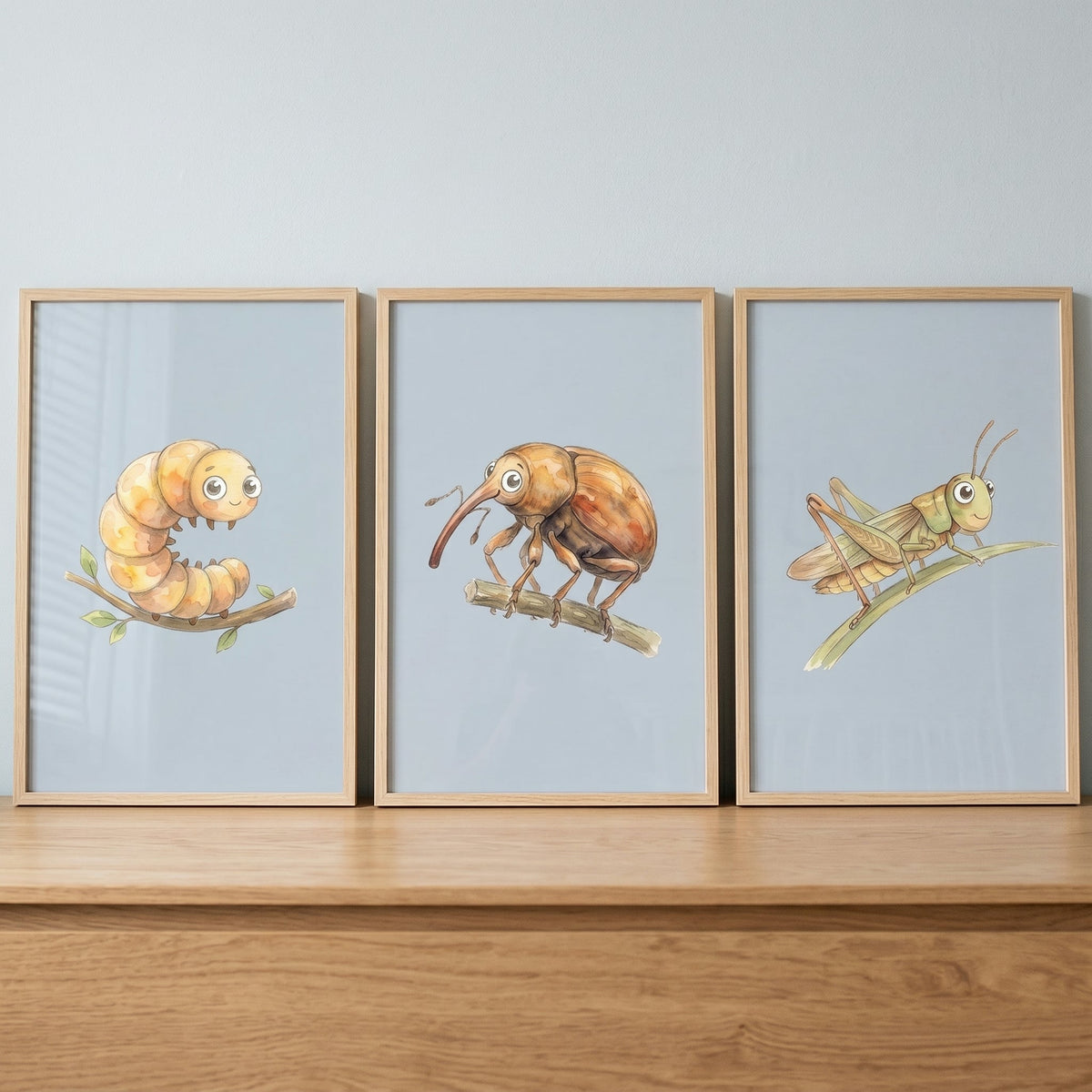 Charming Watercolor Garden Insects Digital Art Trio