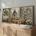 Mughal Architecture and Botanical Gardens Digital Art Triptych