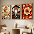 Bohemian Floral and Elephant Digital Art Trio