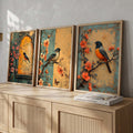 Vintage Birds and Blossoms Digital Art Trio