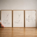 Charming Bunny Line Art Triptych