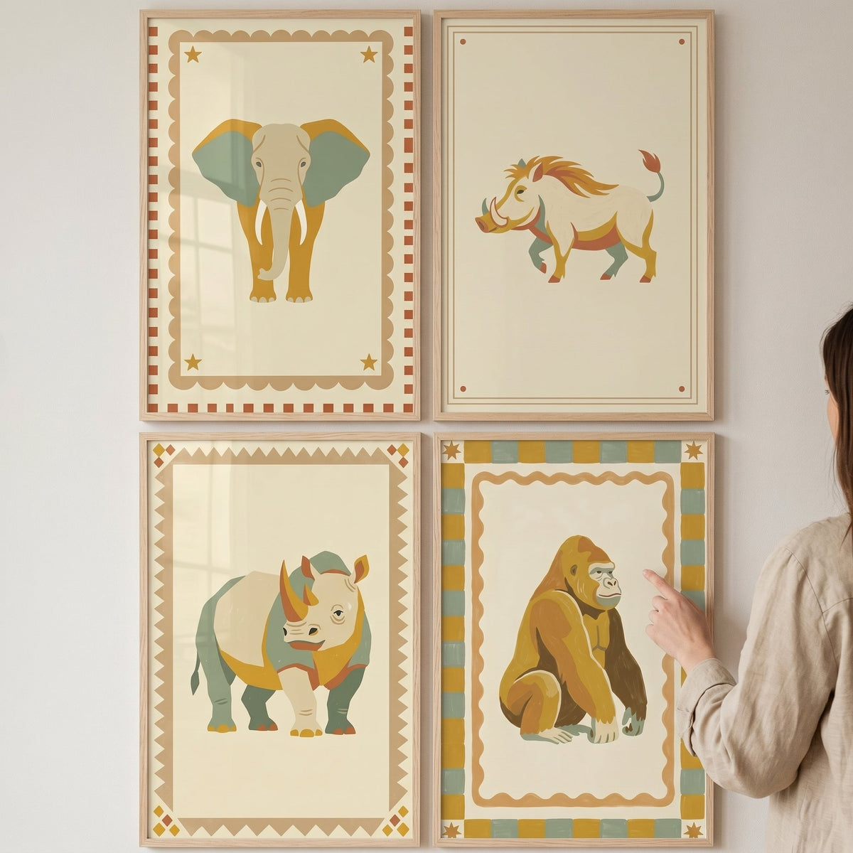 Vintage Safari Animals Digital Art Print Set