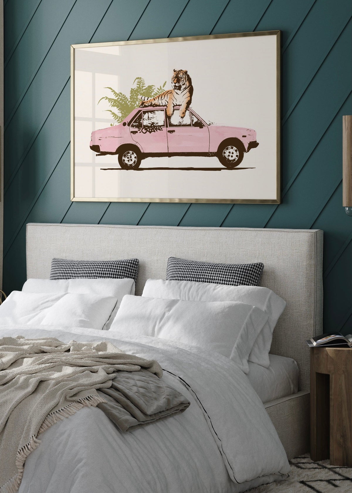 Tiger on Pink Car Digital Art Print