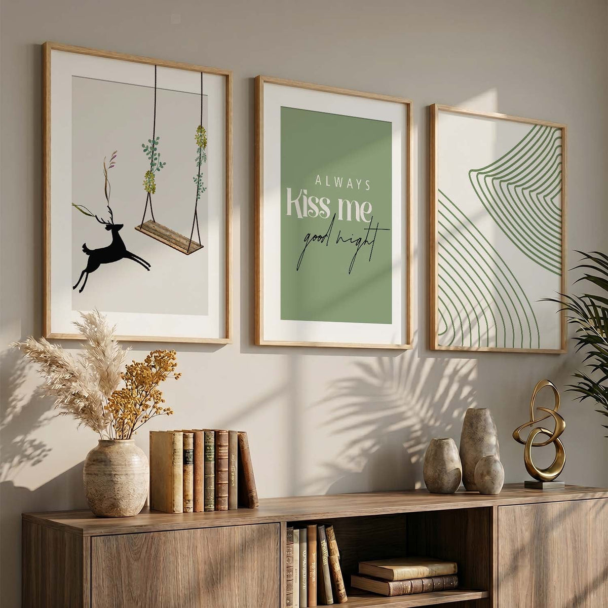 Botanical Deer Swing and Abstract Trio Digital Art Set
