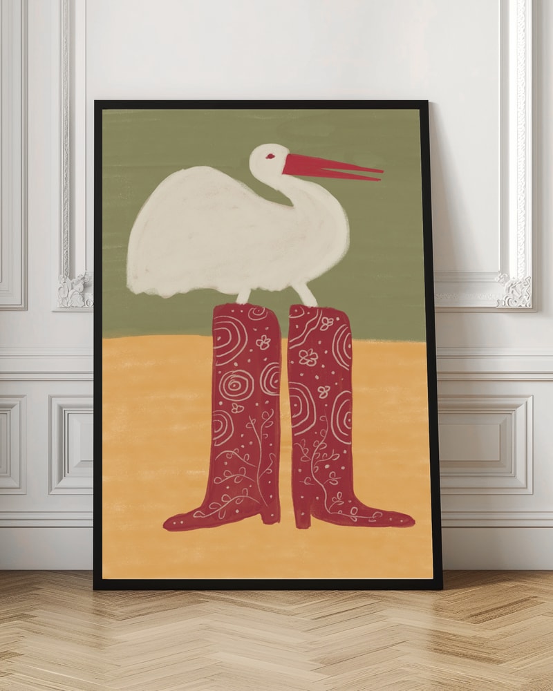 Whimsical Stork in Red Boots Digital Art