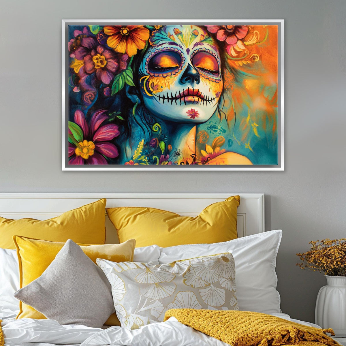 Vibrant Sugar Skull Woman Digital Art Print