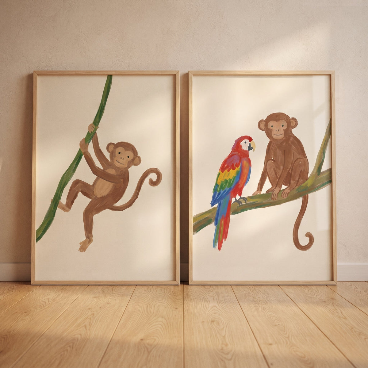 Jungle Friends Monkey and Parrot Digital Art Set