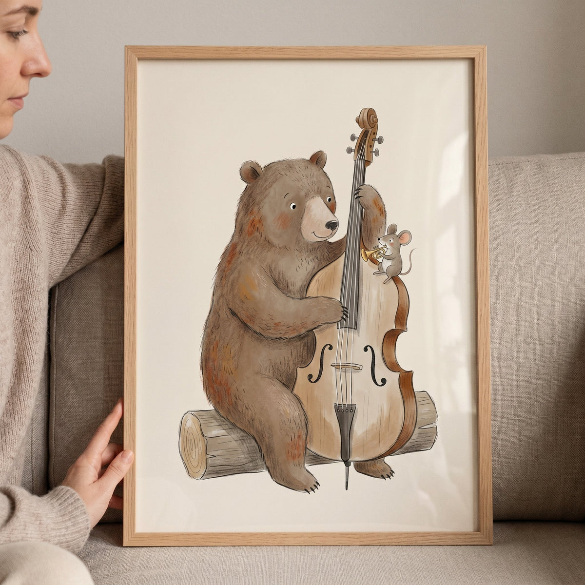Bear and Mouse Playing Cello Digital Artwork