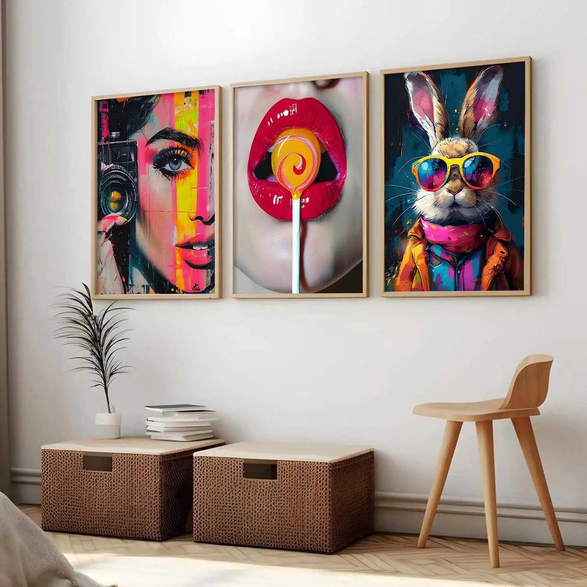 Vibrant Pop Culture Triptych Digital Art