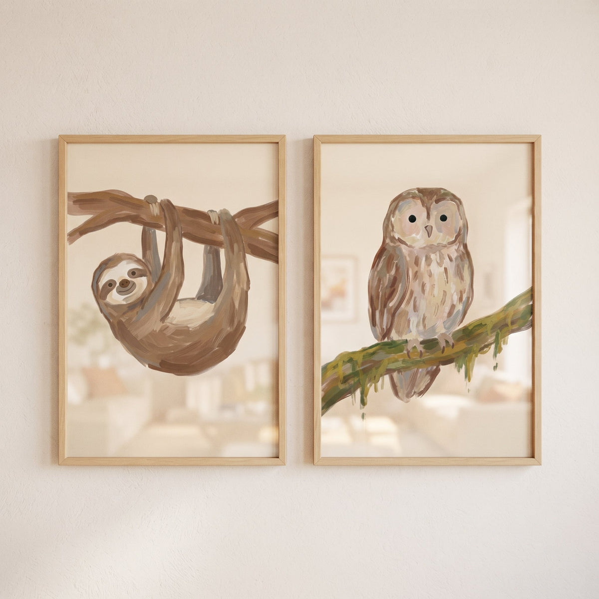 Sloth and Owl Animal Friends Digital Art Set