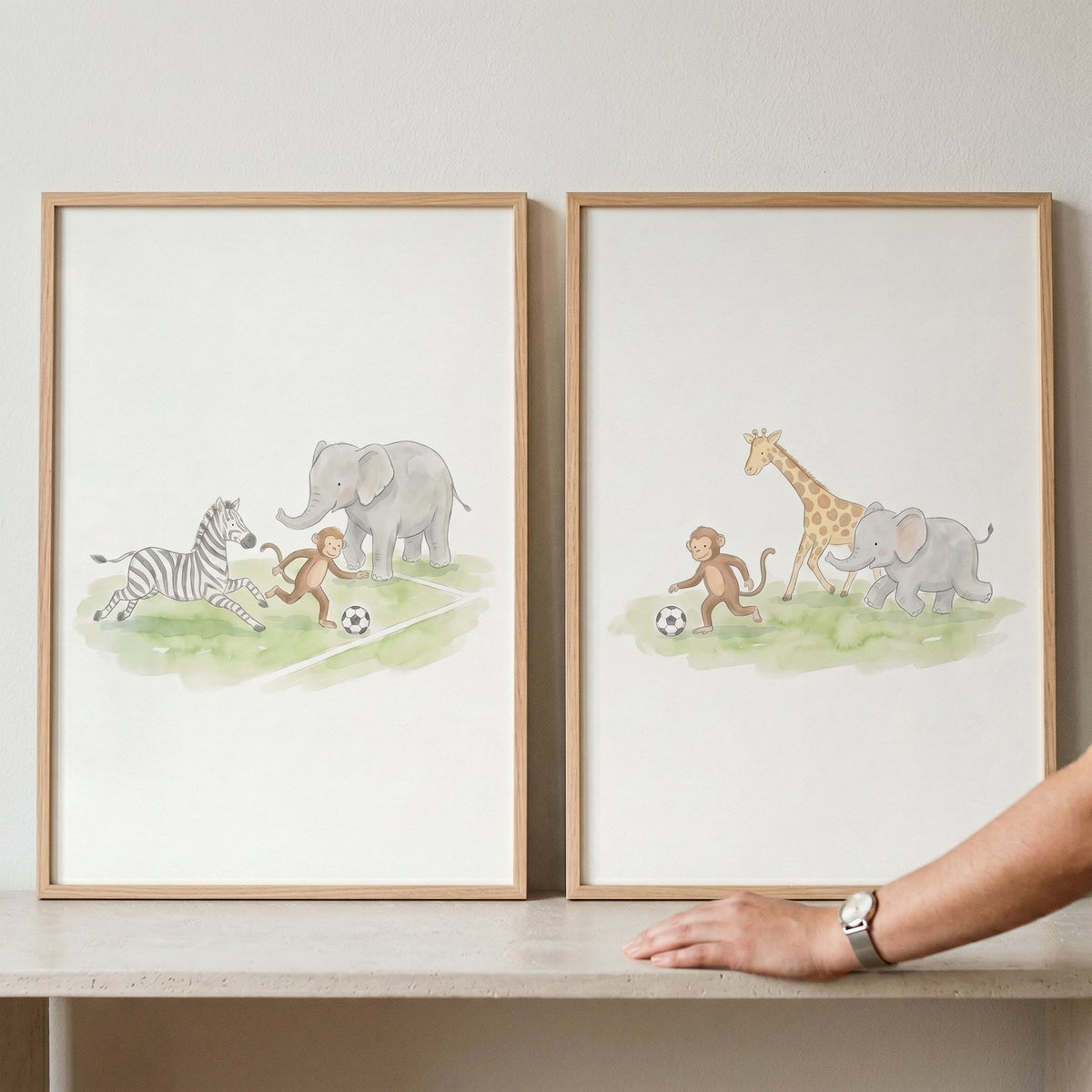 Watercolor Safari Animals Soccer Digital Art Set