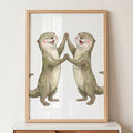 Happy Otters High-Five Digital Art Print