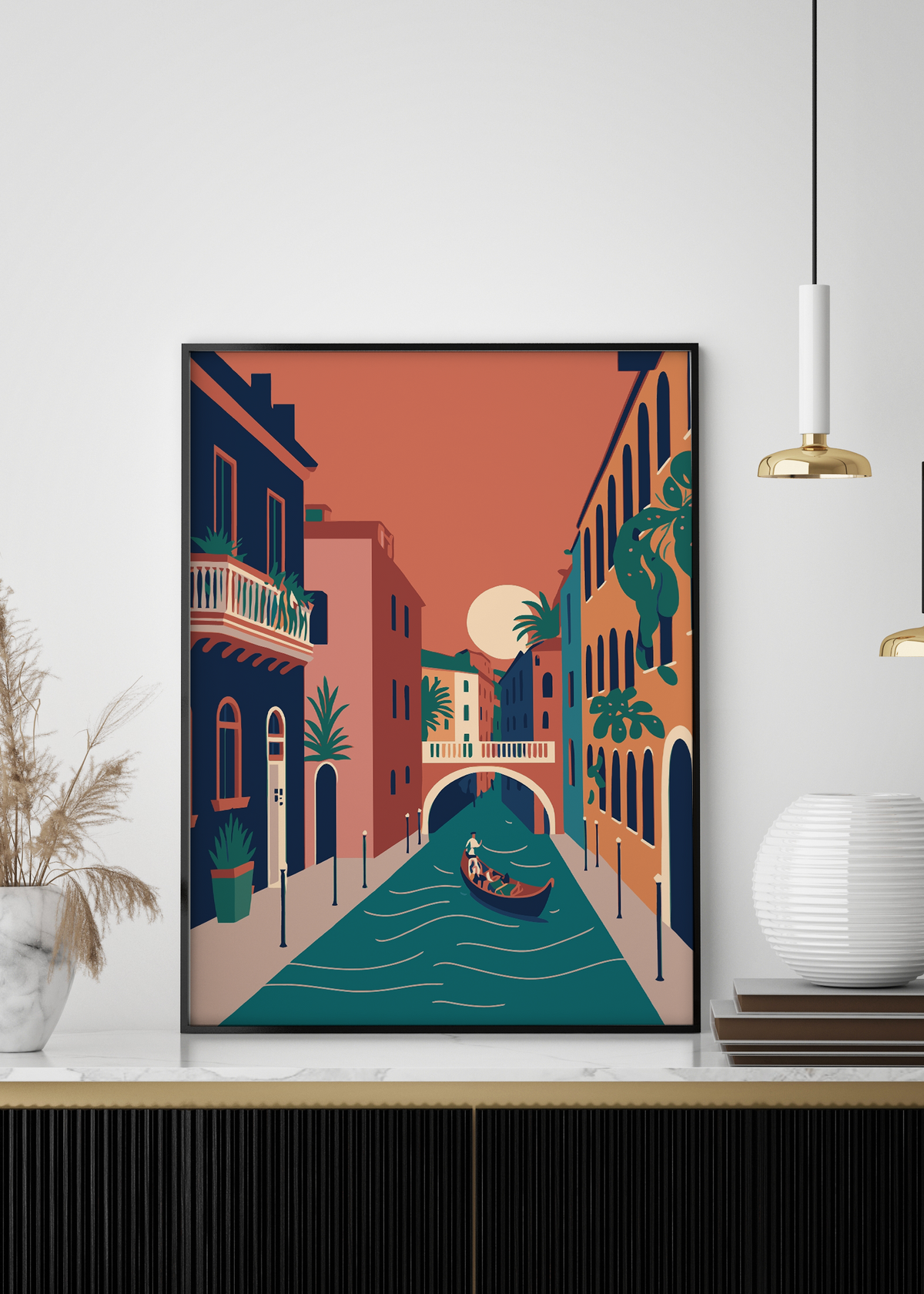 Venetian Sunset Gondola Digital Art
