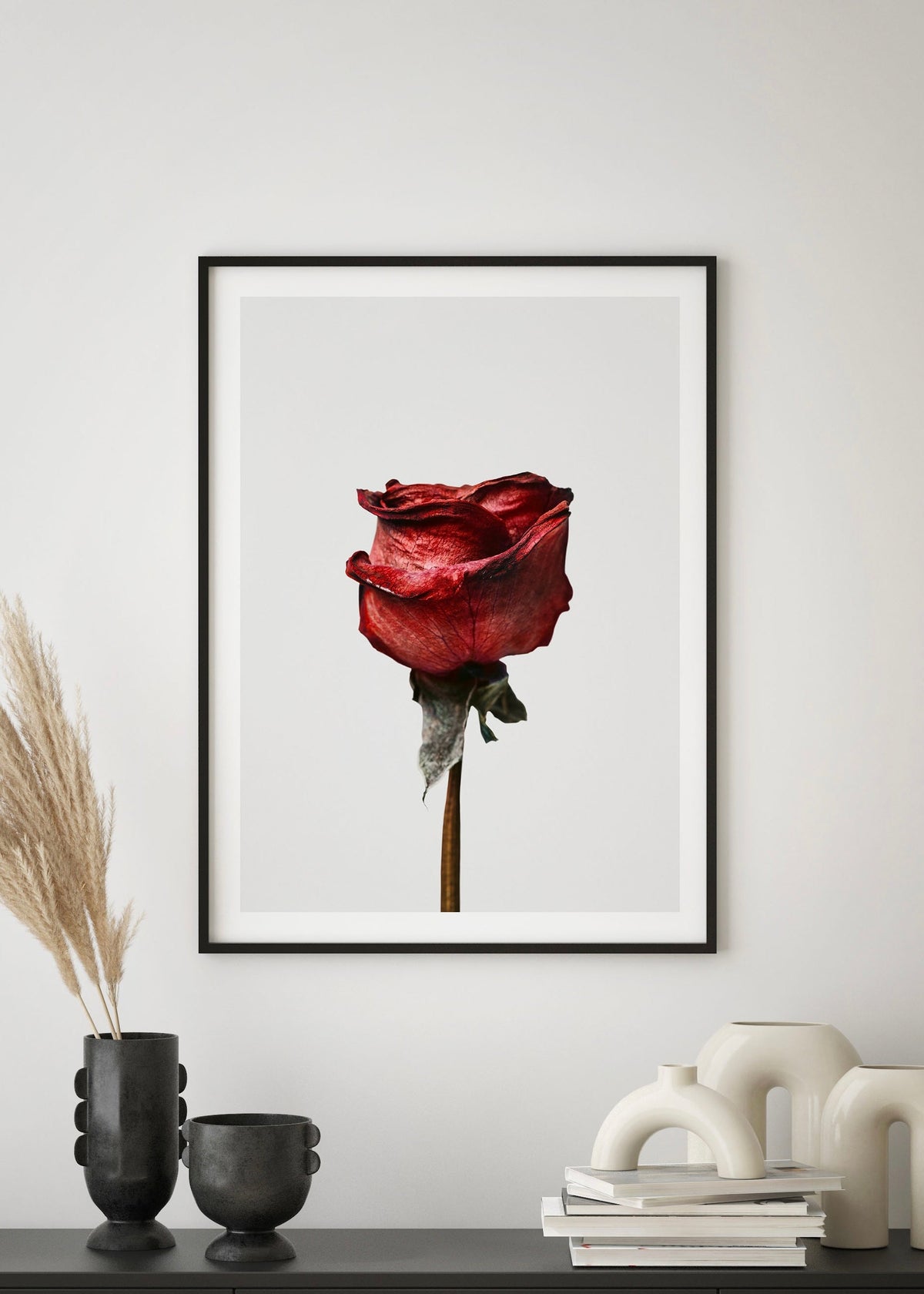 Melancholic Crimson Rose Digital Art