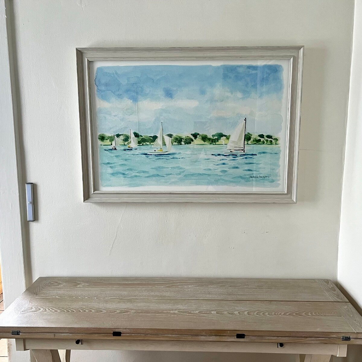 Watercolor Sailboats on Azure Water Digital Artwork