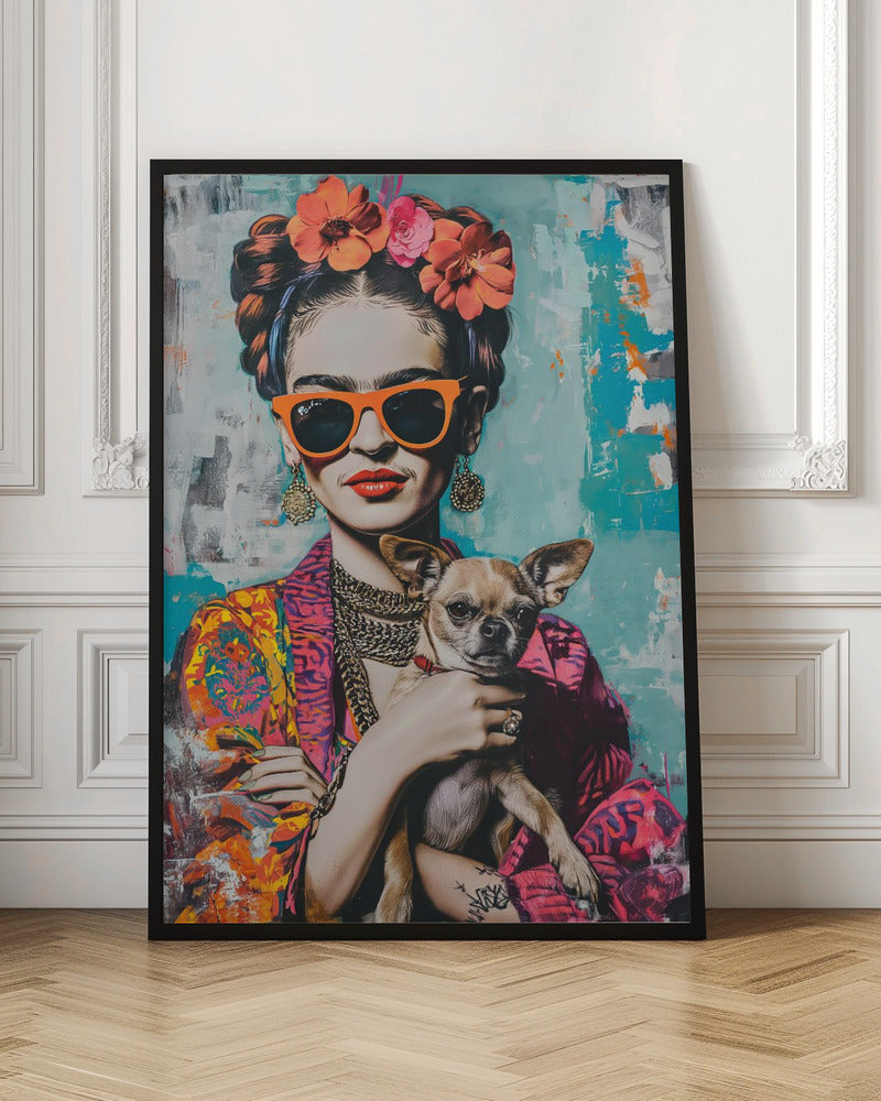 Vibrant Frida with Chihuahua Digital Art