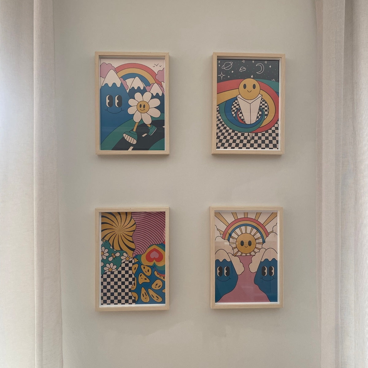 Retro Groovy Smiley Wall Art Set of 4