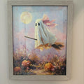 Pink Bow Ghost Flying on Broom Digital Artwork