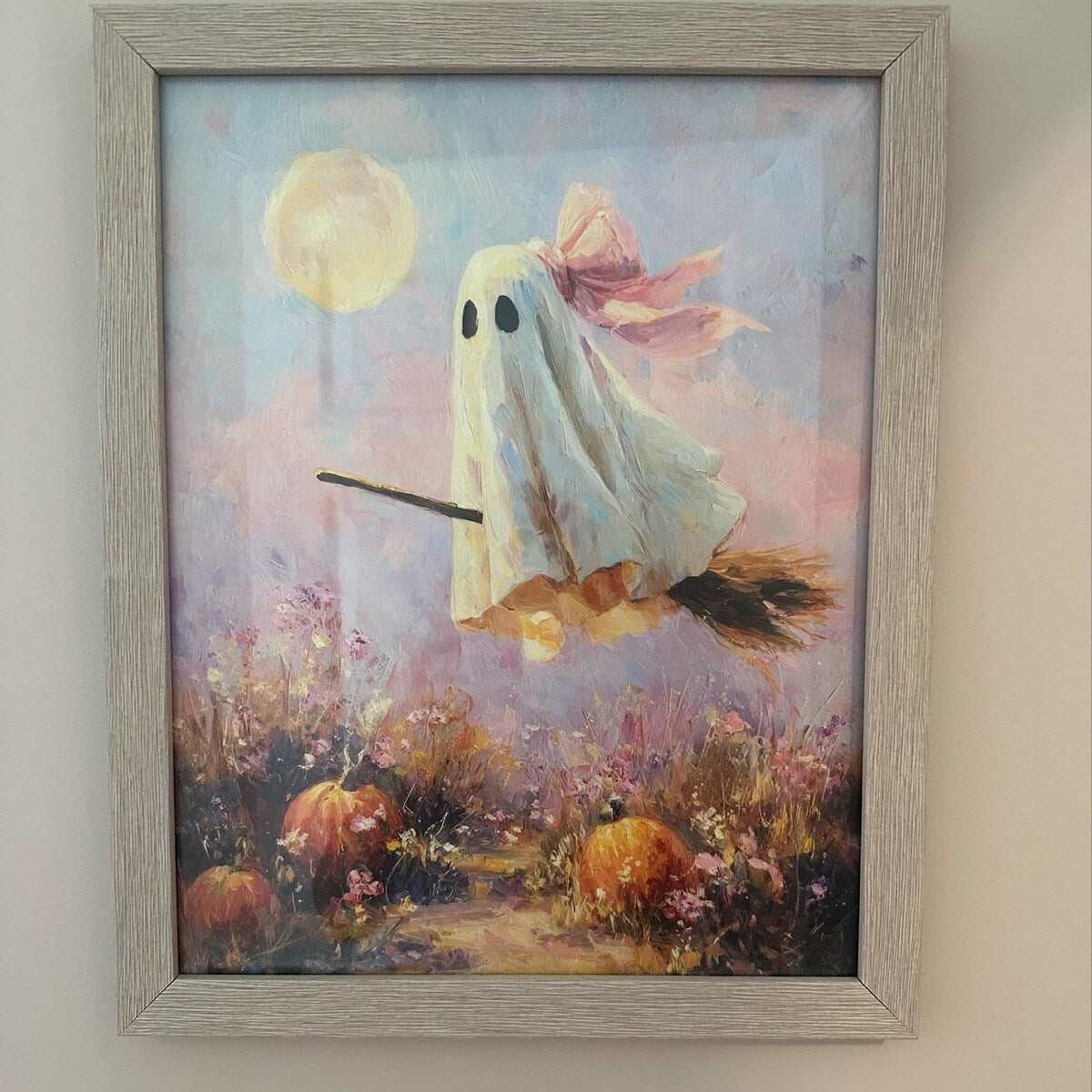 Pink Bow Ghost Flying on Broom Digital Artwork