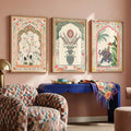 Mughal Heritage Botanical and Wildlife Triptych Digital Art