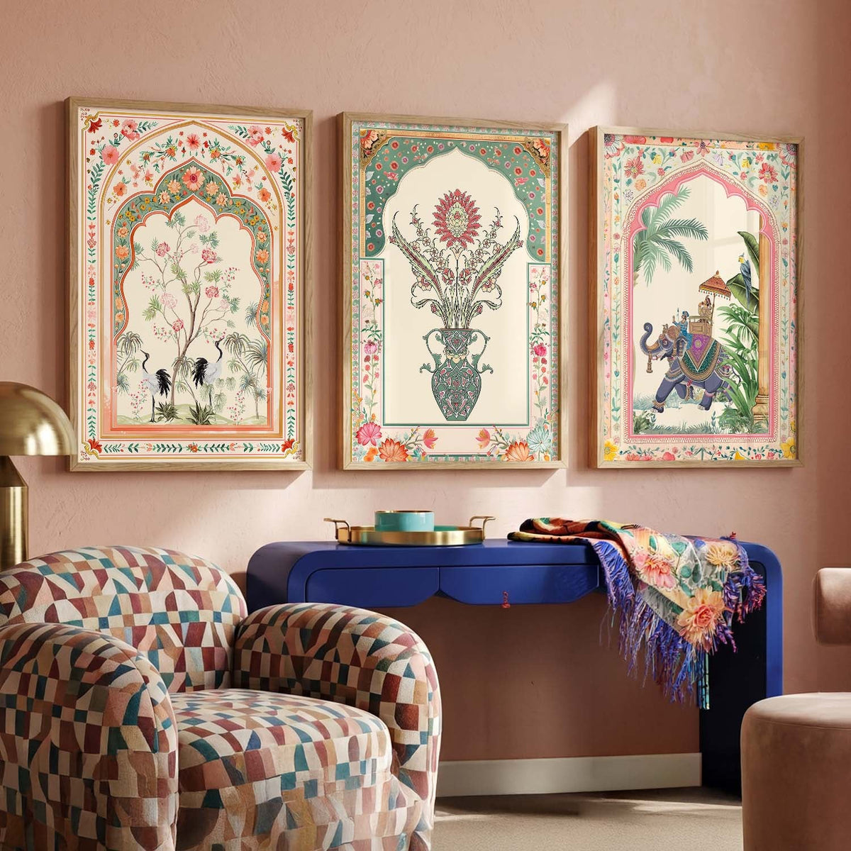 Mughal Heritage Botanical and Wildlife Triptych Digital Art