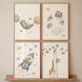 Whimsical Space Animals Digital Art Print Set