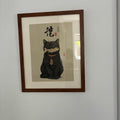 Japanese Black Cat with Fish Art Print