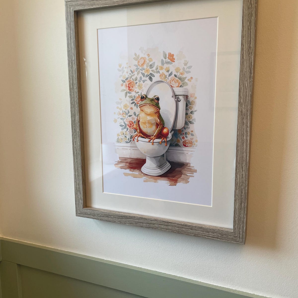 Funny Frog on Toilet Watercolor Digital Artwork