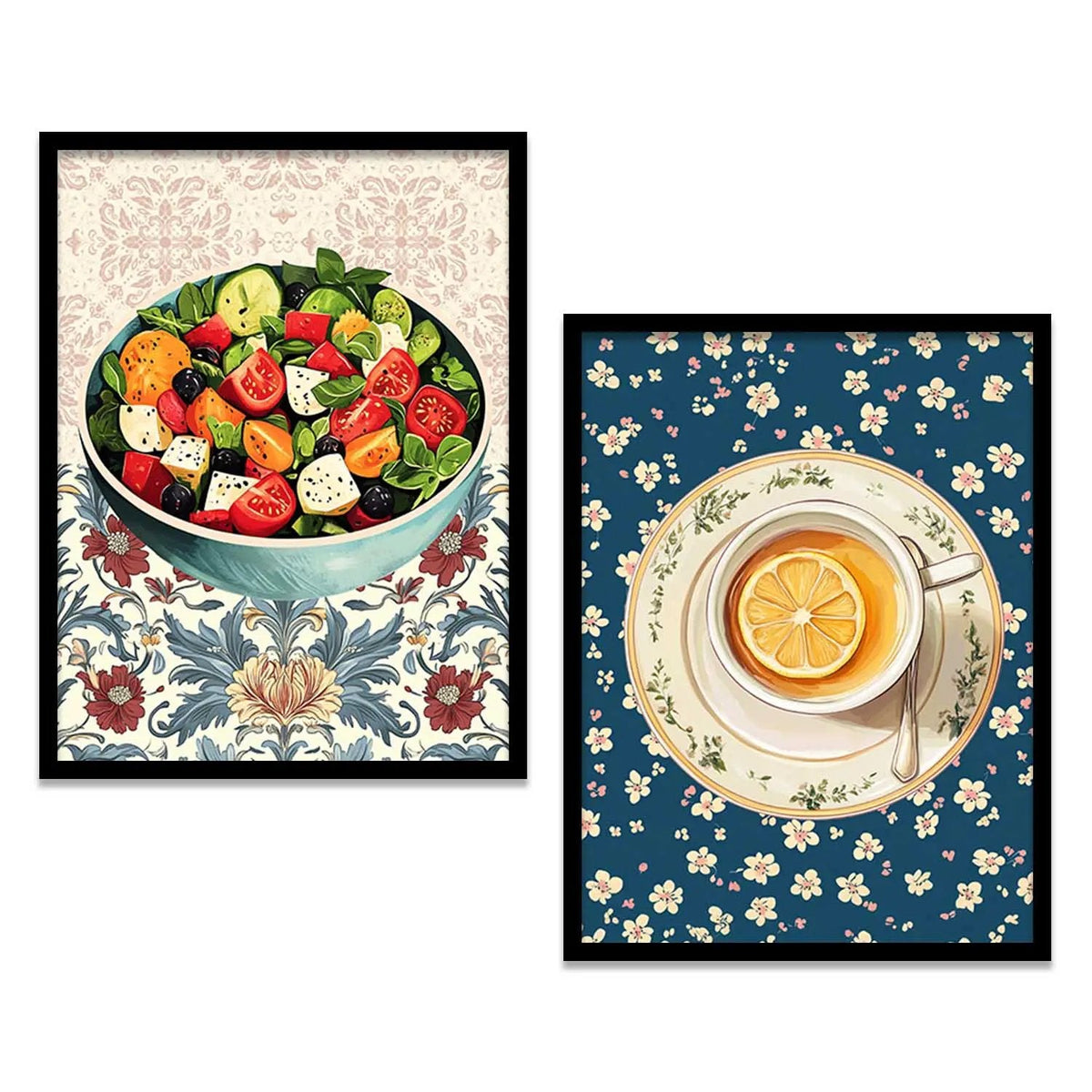 Kitchen Salad and Lemon Tea Digital Art Pair