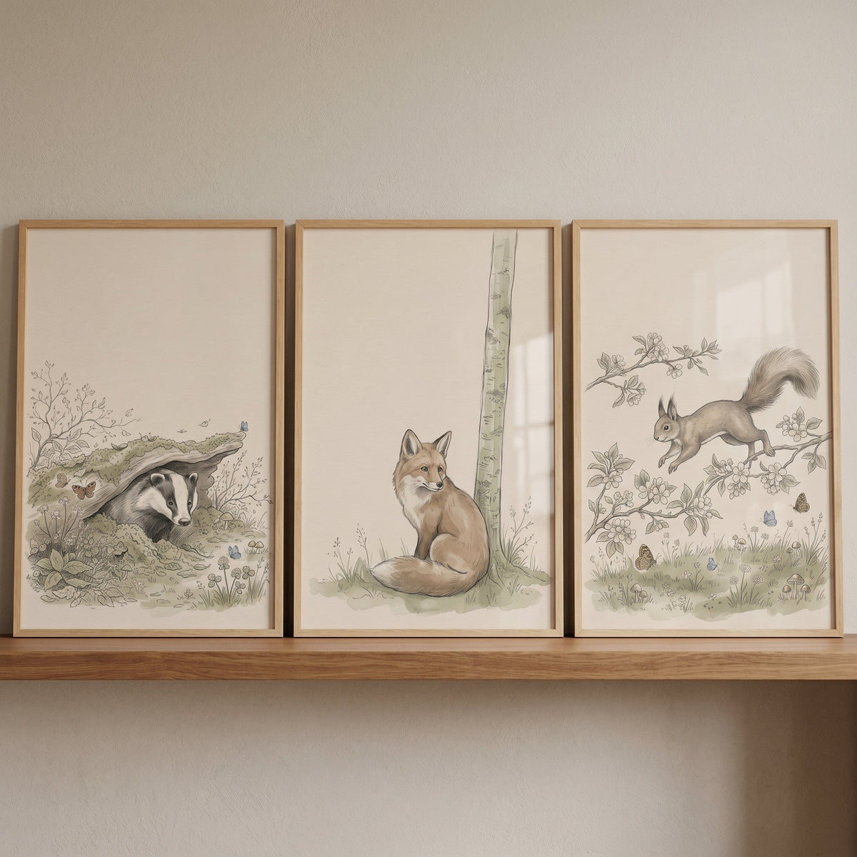 Charming Woodland Animals Triptych Digital Art
