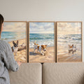 Playful Dogs at the Beach Digital Art Triptych