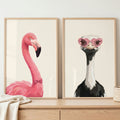 Chic Flamingo and Ostrich Digital Art Set