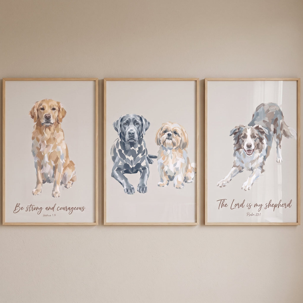 Custom Dog Portrait Set with Bible Verses