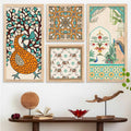 Bohemian Peacock and Elephant Indian Folk Art Gallery Wall Set