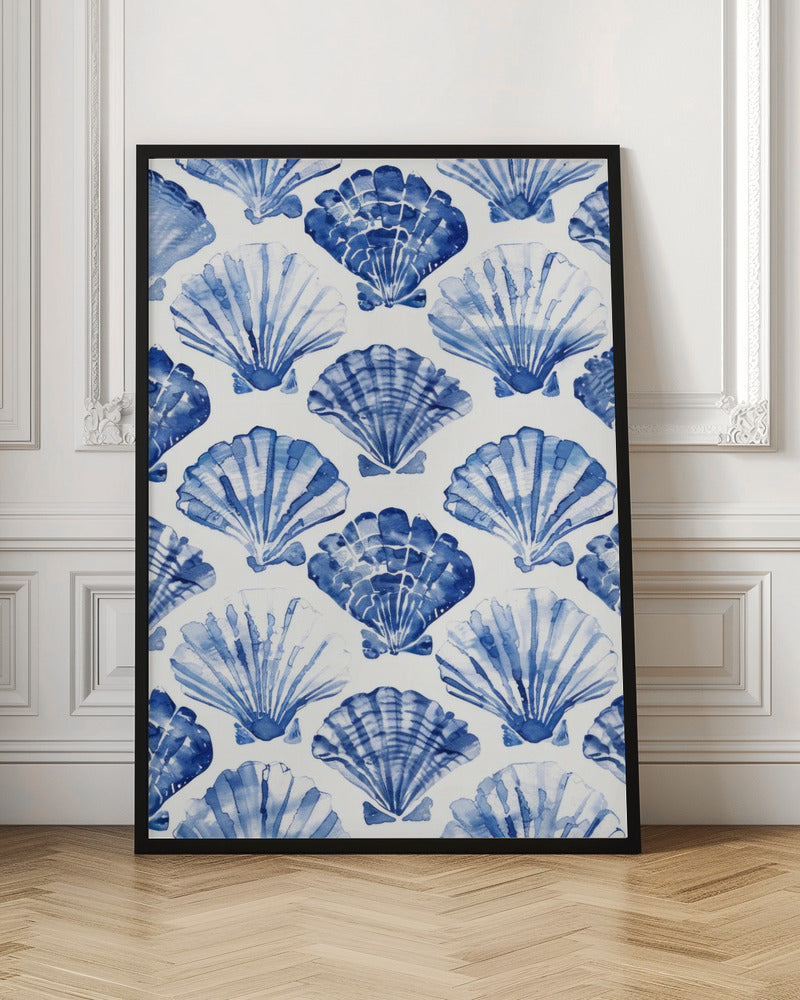 Blue Watercolor Seashell Pattern Digital Art