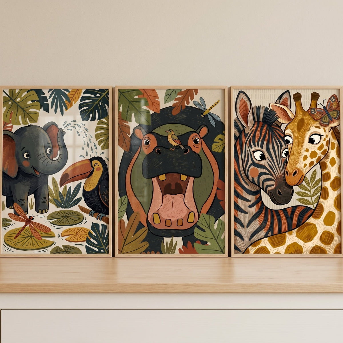 Safari Jungle Animals Triptych