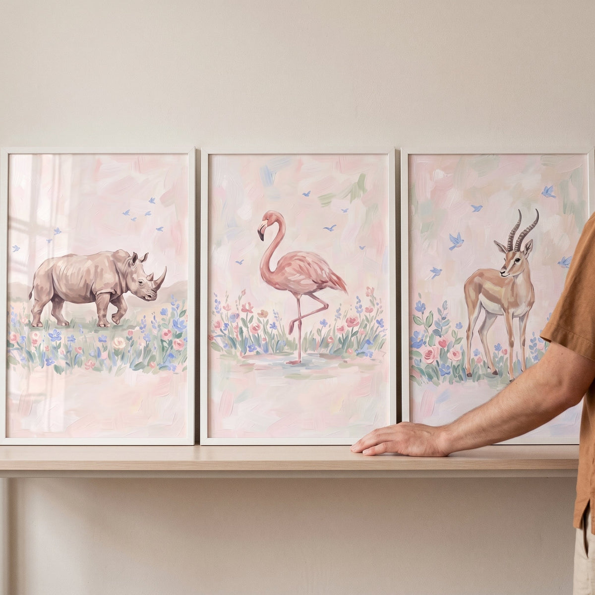 Safari Watercolor Animals Triptych