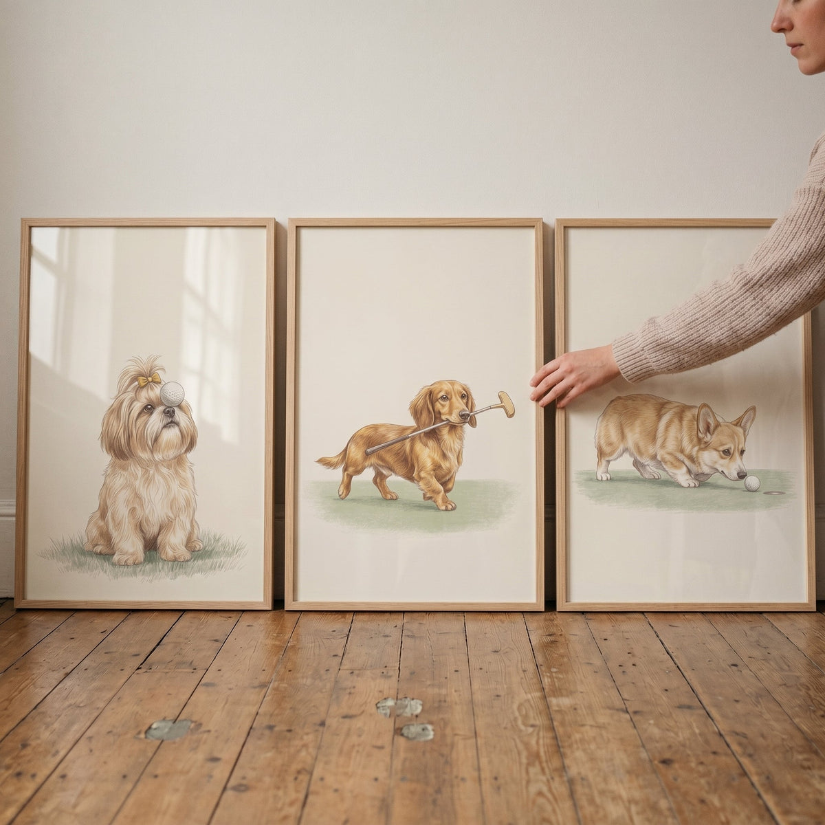 Charming Golfing Dogs Digital Art Trio