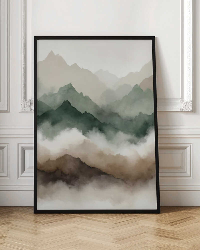 Misty Green Mountain Landscape Digital Art