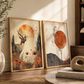 Boho Sunset Deer and Botanical Digital Art Set