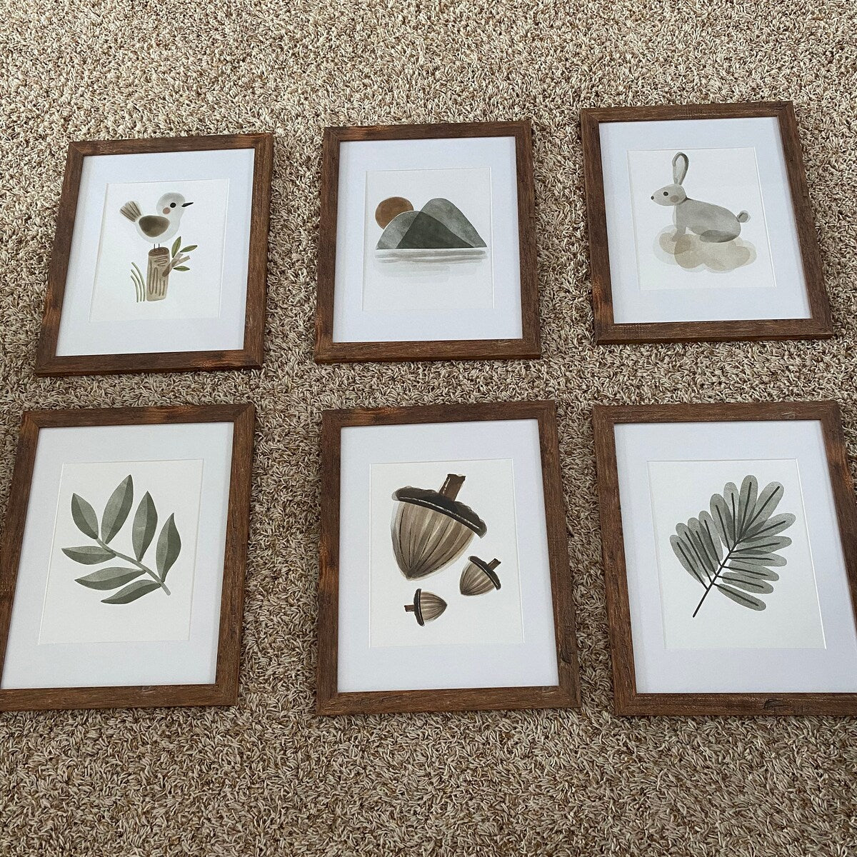 Neutral Woodland Watercolor Wall Art Gallery Set of 6