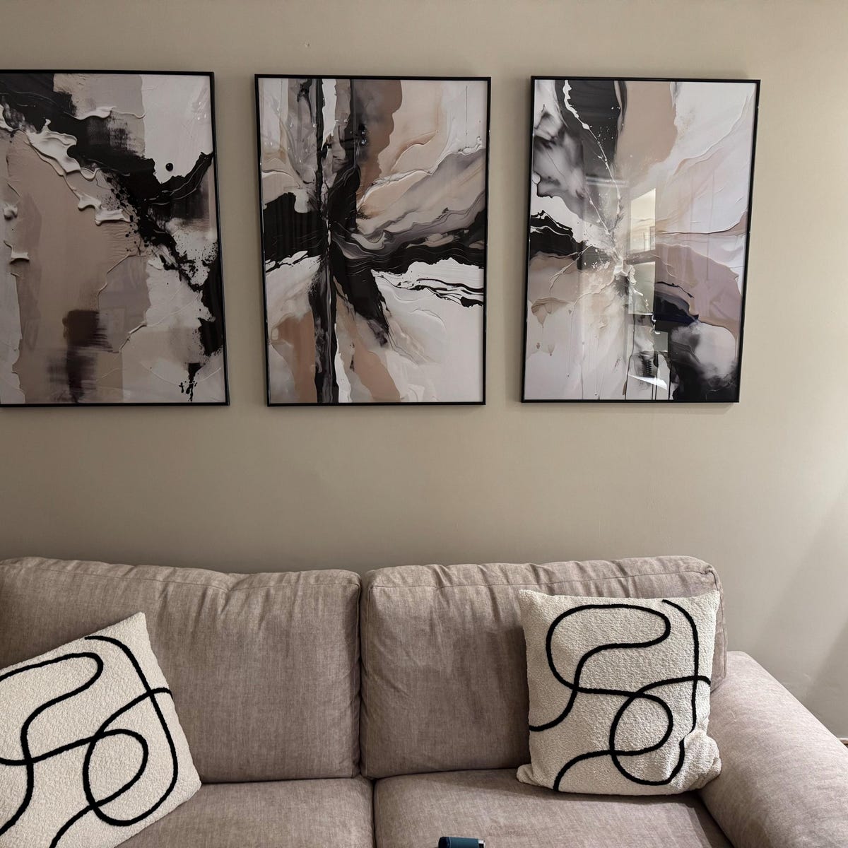 Neutral Abstract Triptych Digital Art